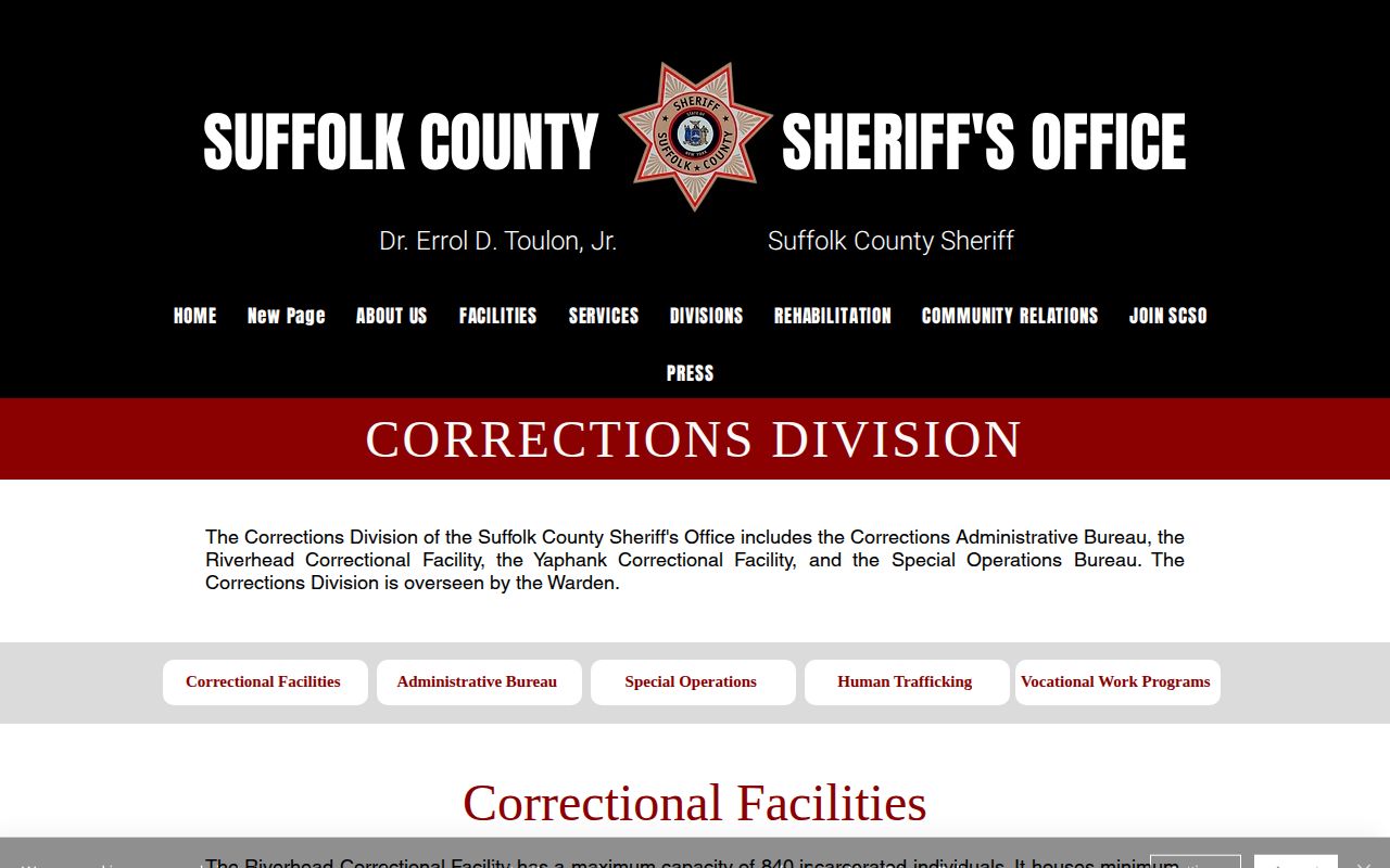 Suffolk County custody-records source at the Sheriff's Corrections Division